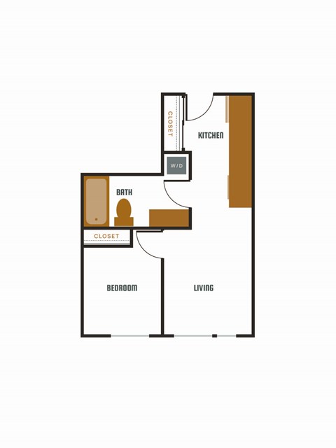 Floor plan for 1 bed, 1 bath, 585 sqft